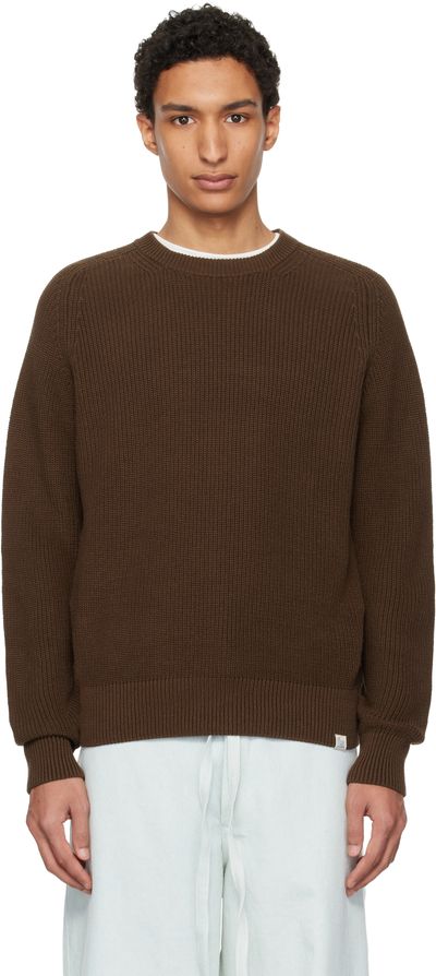 Merz b. Schwanen Merz b. Schwanen Brown Sturdy Ribbed Cotton Sweater