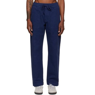 Merz b. Schwanen Merz b. Schwanen Navy Cotton Twill Drawstring Worker Trousers