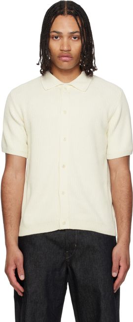Merz b. Schwanen Merz b. Schwanen Off-White 1961 Ribbed Cotton Knit Shirt