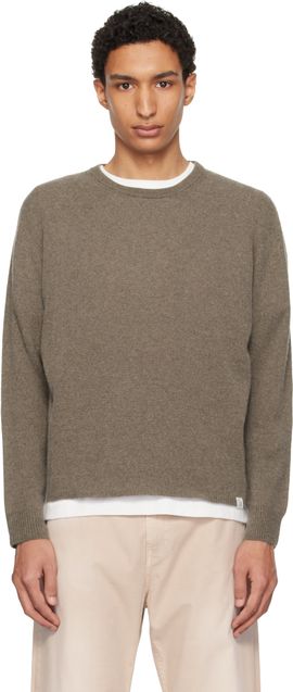 Merz b. Schwanen Merz b. Schwanen Taupe Lightweight Merino Wool-Cashmere-Silk Sweater