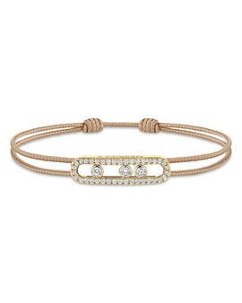 Messika Messika 18K Yellow Gold Messika Cares Diamond Tan Cord Slider Bracelet, 0.26 tcw