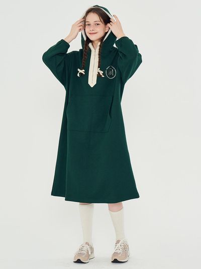 METAPHER MET half zip-up fleece hood dress green