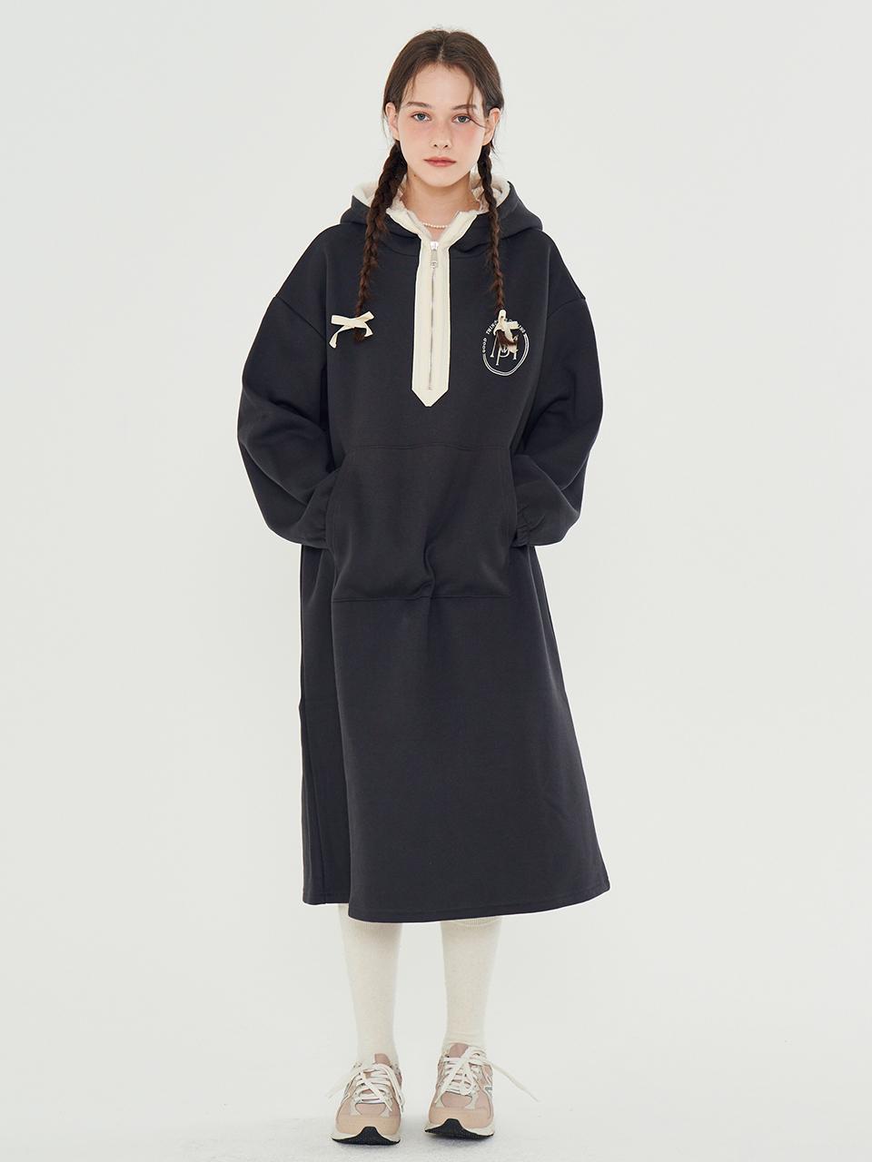METAPHER MET Half Zip - Up Fleece Hood Dress Charcoal