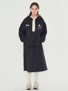 METAPHER MET Half Zip - Up Fleece Hood Dress Charcoal