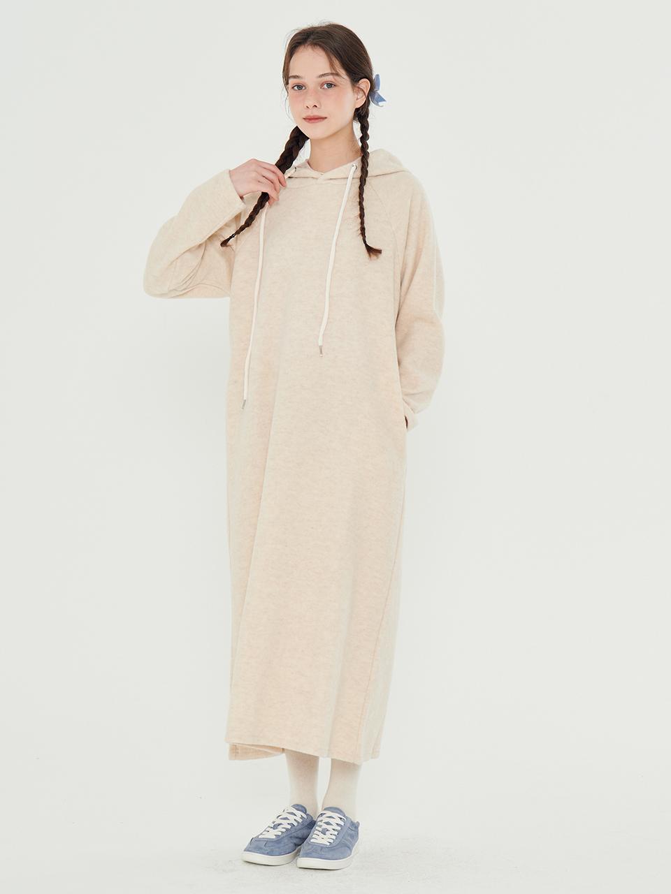 METAPHER MET minimal wool knit hood dress beige