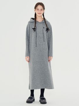 METAPHER MET Minimal Wool Knit Hood Dress Gray