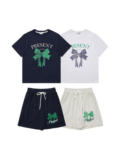 METAPHER MET present ribbon printing t-shirt&pants set