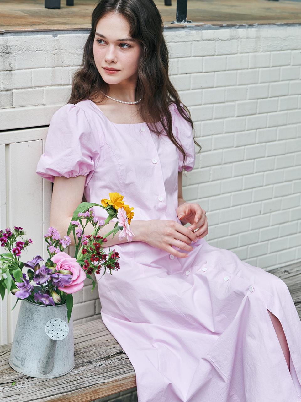 METAPHER MET Puff Sleeve Long Dress_Pink