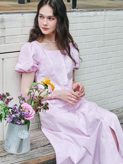 METAPHER MET Puff Sleeve Long Dress_Pink