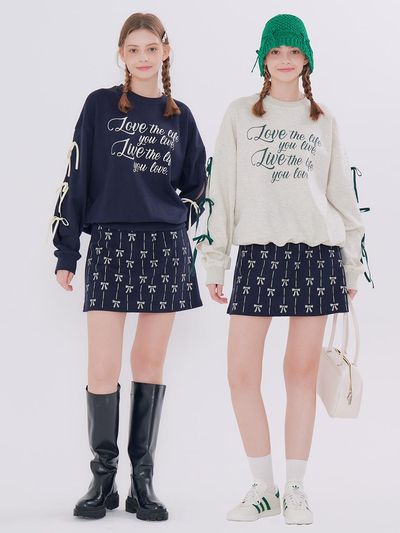 METAPHER MET ribbon detail sweatshirt & mini skirt set