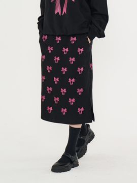 METAPHER MET ribbon printing skirt black