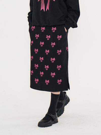 METAPHER MET ribbon printing skirt black