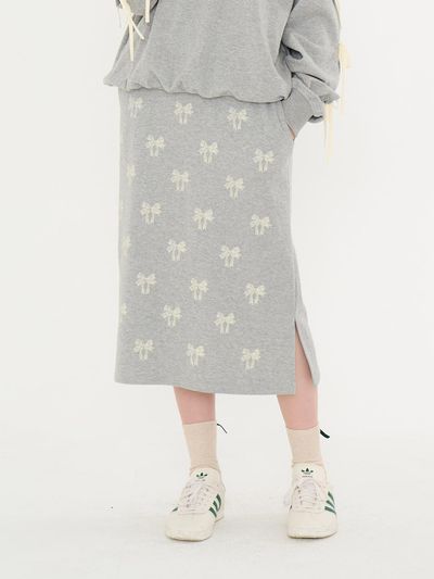METAPHER MET ribbon printing skirt grey