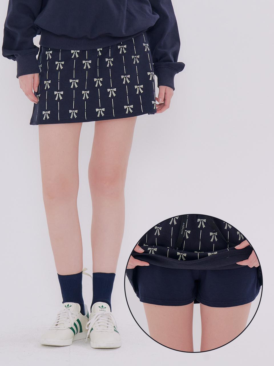 METAPHER MET ribbon printing skirt pant navy