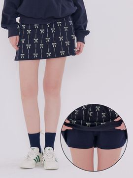 METAPHER MET ribbon printing skirt pant navy