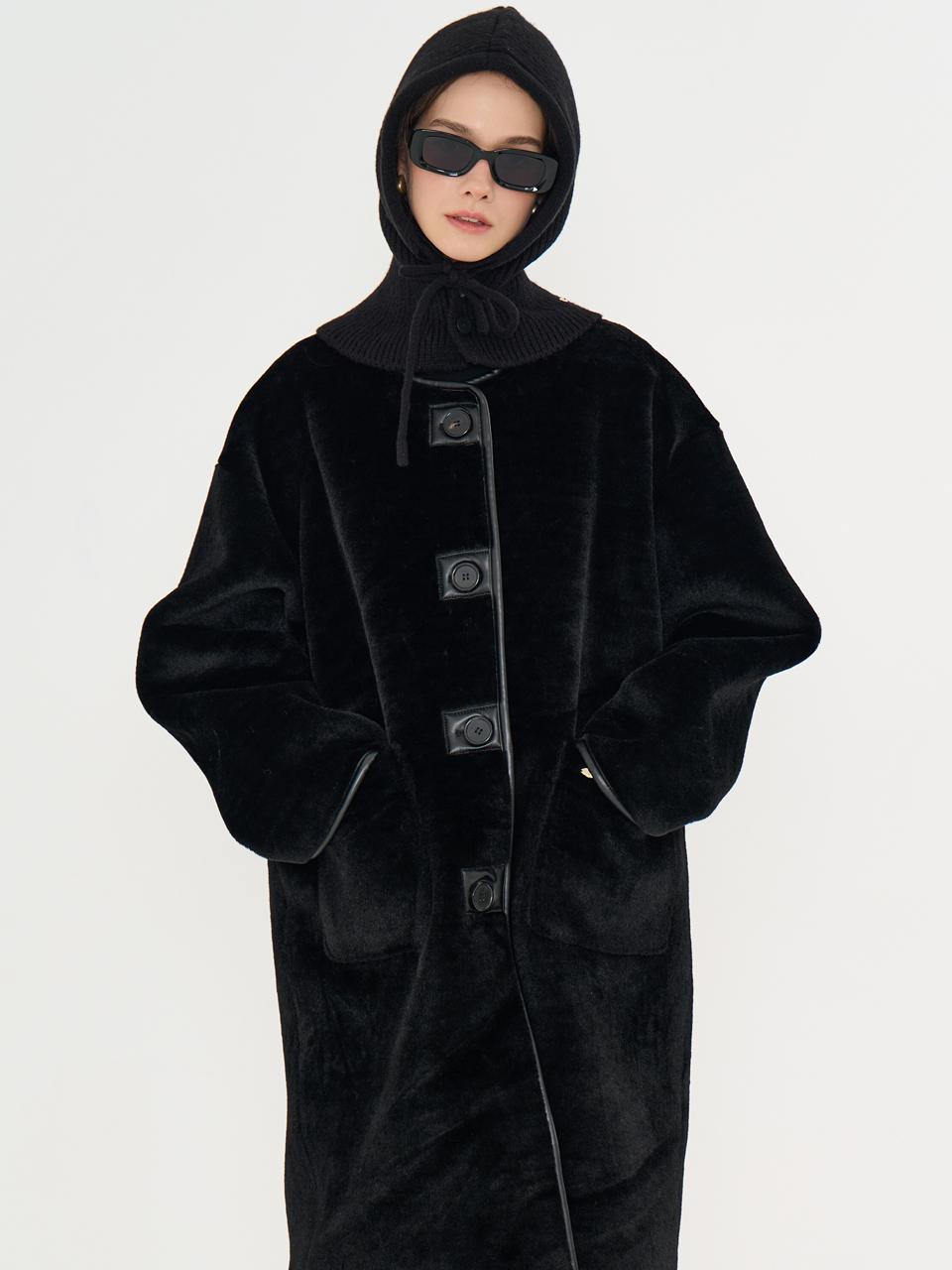 METAPHER MET Shearling Fur Long Mustang Black