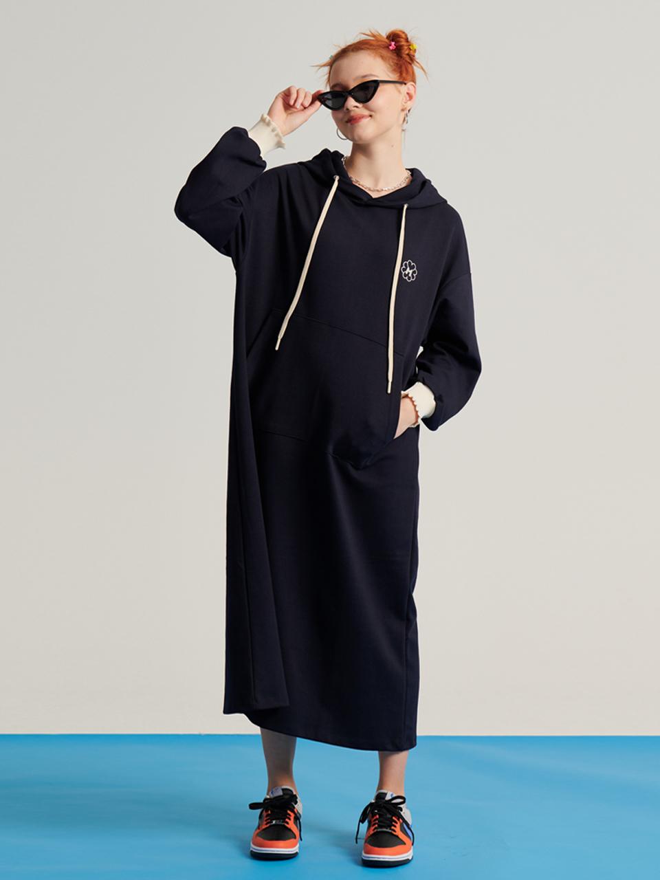 METAPHER MET shirring hoody dress navy