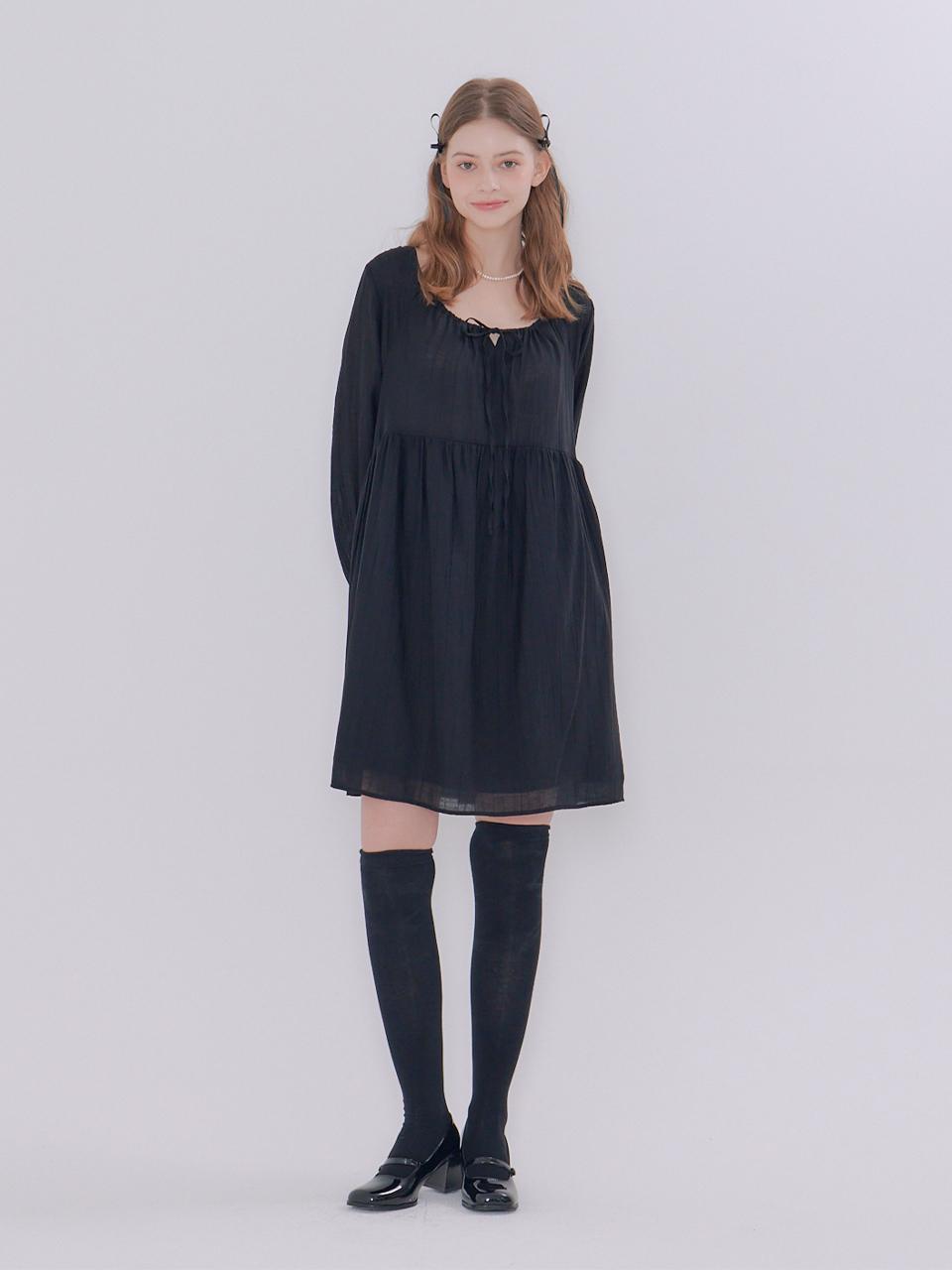 METAPHER MET square neck shirring dress black
