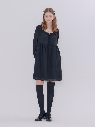 METAPHER MET square neck shirring dress black