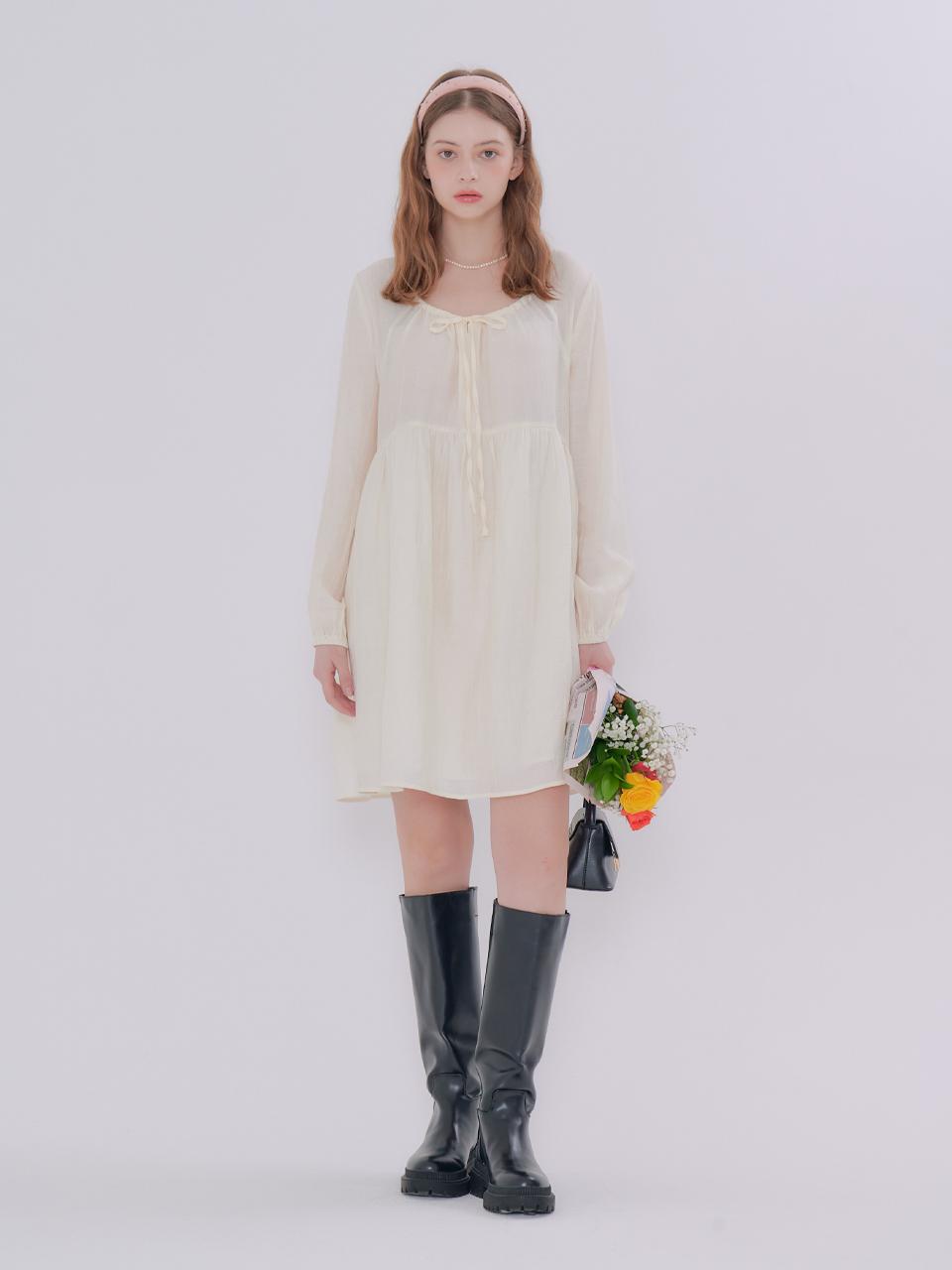 METAPHER MET square neck shirring dress off-white