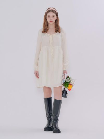 METAPHER MET square neck shirring dress off-white