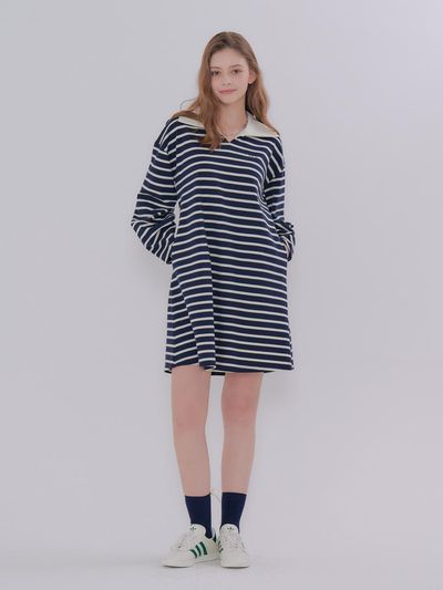 METAPHER MET stripe collar A one-piece navy