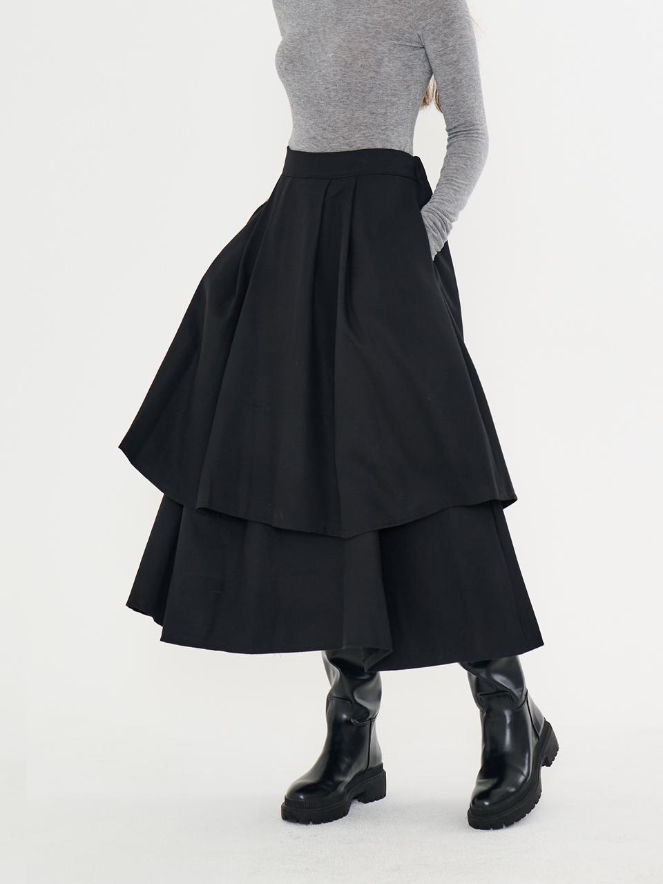 METAPHER MET Wool Tiered Long Skirt Black
