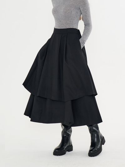 METAPHER MET Wool Tiered Long Skirt Black