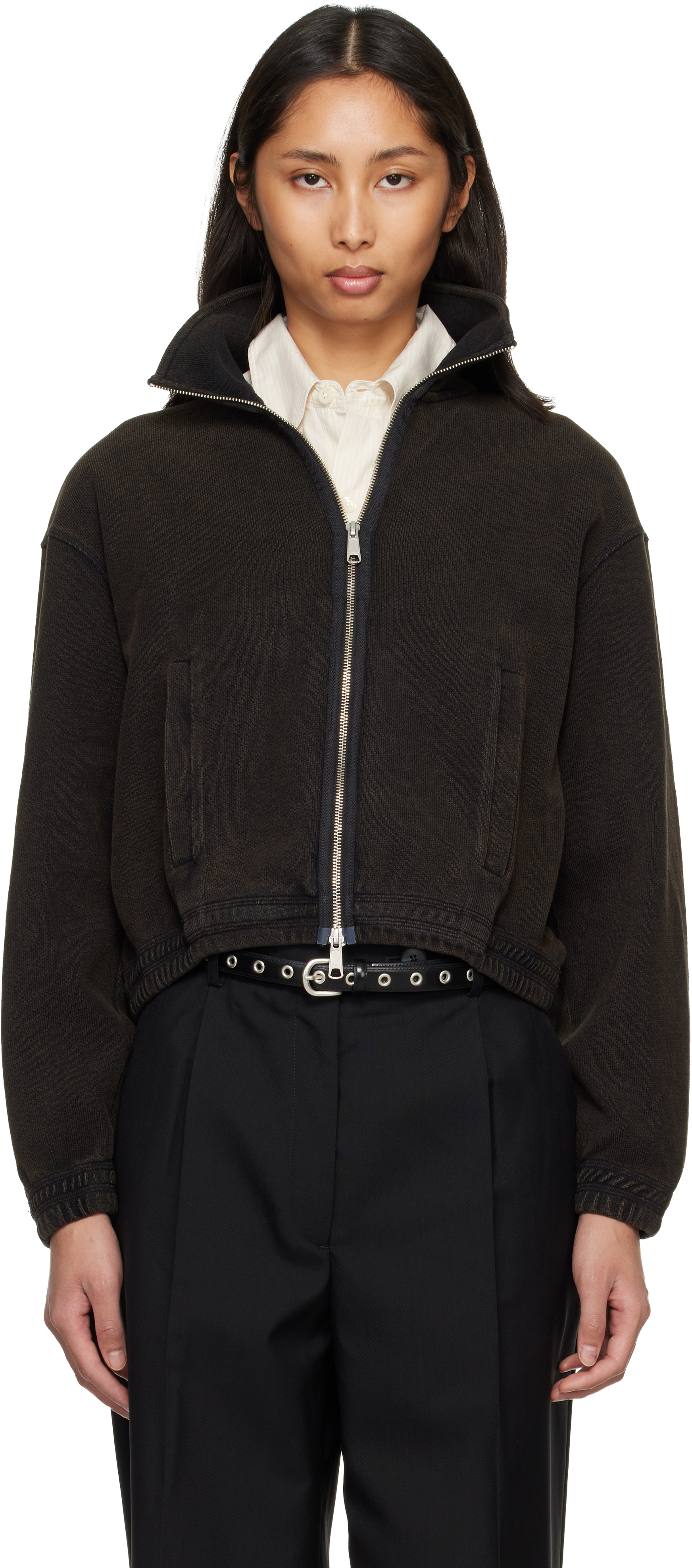 ジャケット・アウター mfpen Black Leisure Woven Zip Up Jumper mfpen - Black Leisure Woven Zip Up Sweater