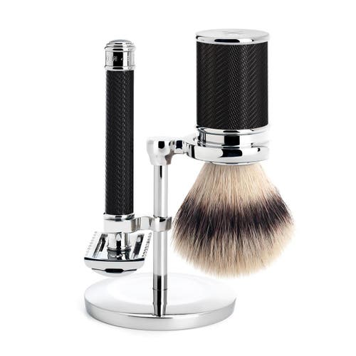 MÜHLE MÜHLE Black/Chrome Silvertip Fibre / Safety Razor (Open Comb) Shaving Set