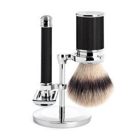 MÜHLE MÜHLE Black/Chrome Silvertip Fibre / Safety Razor (Open Comb) Shaving Set
