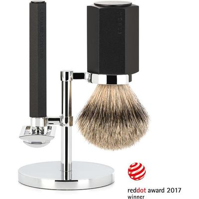 MÜHLE MÜHLE Hexagon Graphite 3-Piece Silvertip Badger Shaving Set 