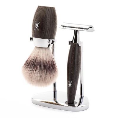 MÜHLE MÜHLE Kosmo Bog Oak 3-Piece Silvertip Fiber & Safety Razor Shaving Set 