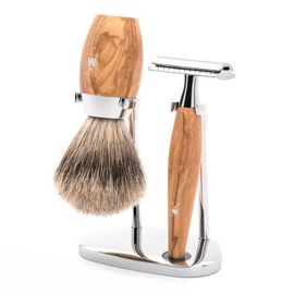 MÜHLE MÜHLE Kosmo Olive Wood 3-Piece Fine Badger & Safety Razor Shaving Set 