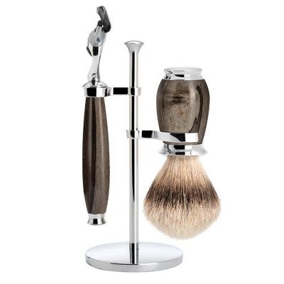 MÜHLE MÜHLE Purist Grained Beech Silvertip Badger Brush and Fusion Razor Shaving Set 