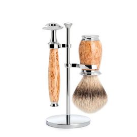 MÜHLE MÜHLE Purist Karelian Masur Birch 3-Piece Silvertip Badger & Safety Razor Shaving Set 