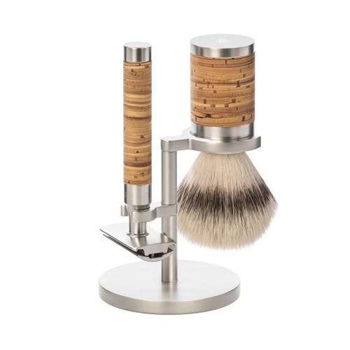 MÜHLE MÜHLE Rocca Birch Bark and Stainless Steel 3-Piece Silvertip Fiber & Safety Razor Shaving Set 