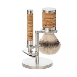 MÜHLE MÜHLE Rocca Birch Bark and Stainless Steel 3-Piece Silvertip Fiber & Safety Razor Shaving Set 