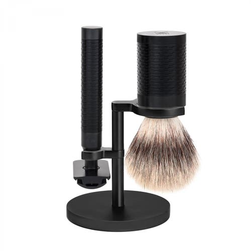 MÜHLE MÜHLE Rocca Black Stainless Steel 3-Piece Silvertip Fiber & Safety Razor Shaving Set 