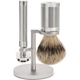 MÜHLE MÜHLE Rocca Silver Matt Stainless Steel 3-Piece Silvertip Badger & Safety Razor Shaving Set 