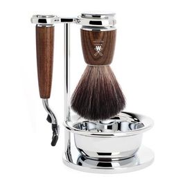 MÜHLE MÜHLE Rytmo Steamed Ash 4-Piece Black Fiber & Mach-3 Shaving Set 
