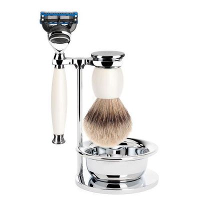MÜHLE MÜHLE Sophist Porcelain 4-Piece Silvertip Badger & Fusion Razor Shaving Set