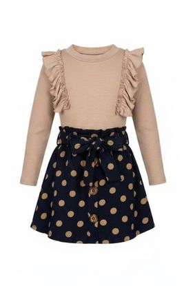 Mia Belle Girls Mia Belle Girls Autumn Dot Ruffled Top and Polka Dot Skirt Set