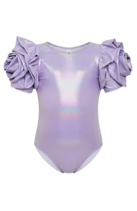 Mia Belle Girls Mia Belle Girls Blooming Rose Sleeve Metallic One Piece Swimsuit