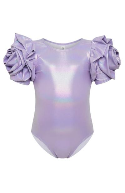 Mia Belle Girls Mia Belle Girls Blooming Rose Sleeve Metallic One Piece Swimsuit