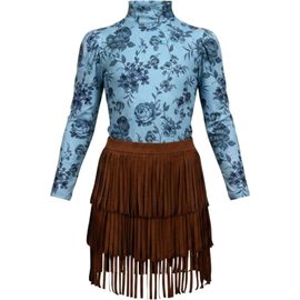 Mia Belle Girls Mia Belle Girls Boho Long Sleeve Top and Fringe Skort Set