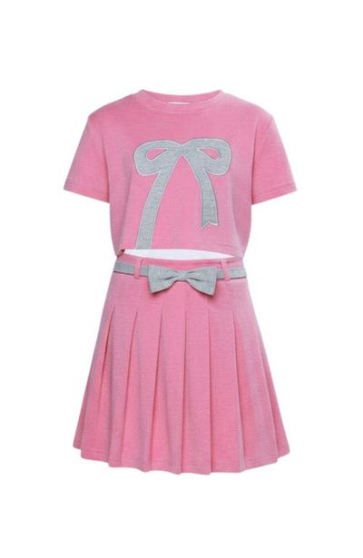 Mia Belle Girls Mia Belle Girls Casual Bow Top and Pleated Skirt Set