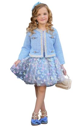 Mia Belle Girls Mia Belle Girls Girls Sparkle Tweed Jacket & Butterfly Tutu Skirt Set