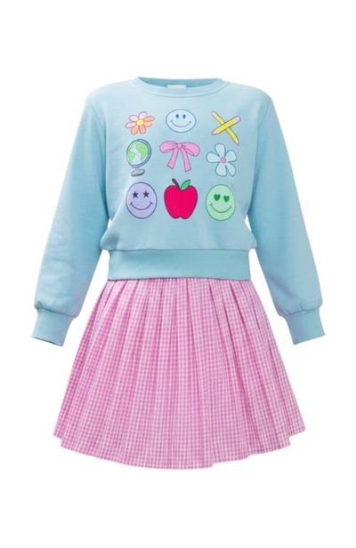 Mia Belle Girls Mia Belle Girls Happy School Days Sweatshirt and Gingham Skirt Set