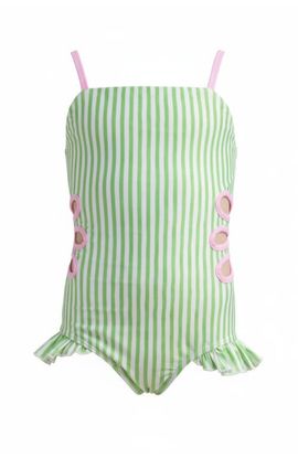 Mia Belle Girls Mia Belle Girls Lime Breeze Cutout Stripe One-Piece Swimsuit